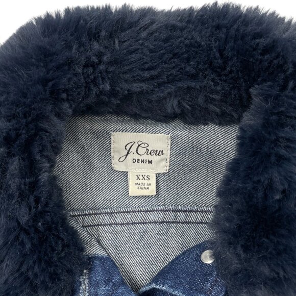 J. Crew Denim Jean Jacket With Faux Fur Collar & Cuffs Women's 2XS XXS - Picture 3 of 8